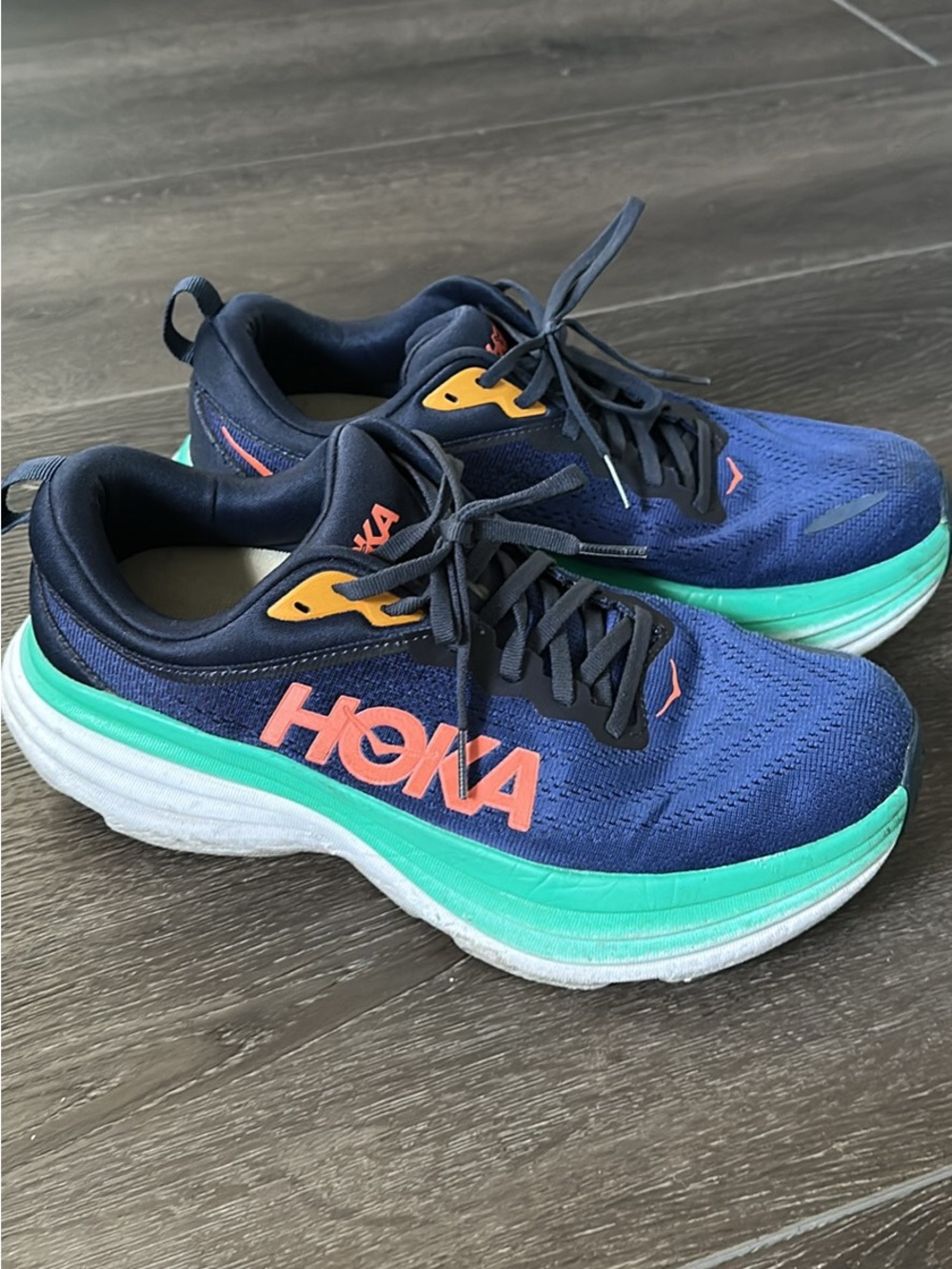 Hoka Women's Navy Blue Teal Coral Athletic Running Shoes